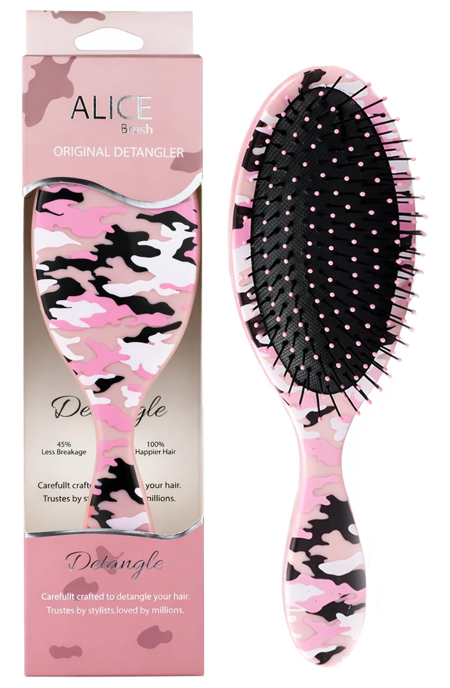 Alice - Detangling Hair Brush, Professional Anti-Tangle, Brush With Soft Bristles, Hair Stayling, For Wet & Dry Hair, Flexible Smooth Glide, Scalp Massaging Brush, Tangle Control (Pink Army)