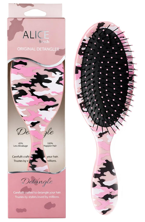 Alice - Detangling Hair Brush, Professional Anti-Tangle, Brush With Soft Bristles, Hair Stayling, For Wet & Dry Hair, Flexible Smooth Glide, Scalp Massaging Brush, Tangle Control (Pink Army)