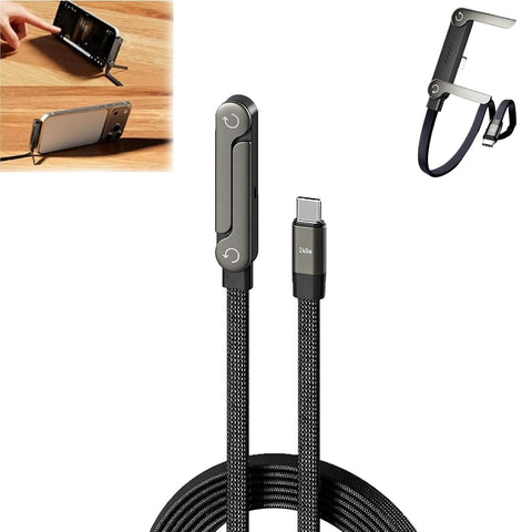 2-in-1 Invisible Stand Charging Cable, Multi Charger Cord with Type C Multi-Angle Adjustable Stand, 240W Fast Charging Cable 5 FT, for Smartphones,Tablets,Laptops,and Gaming Devices (1PCS)