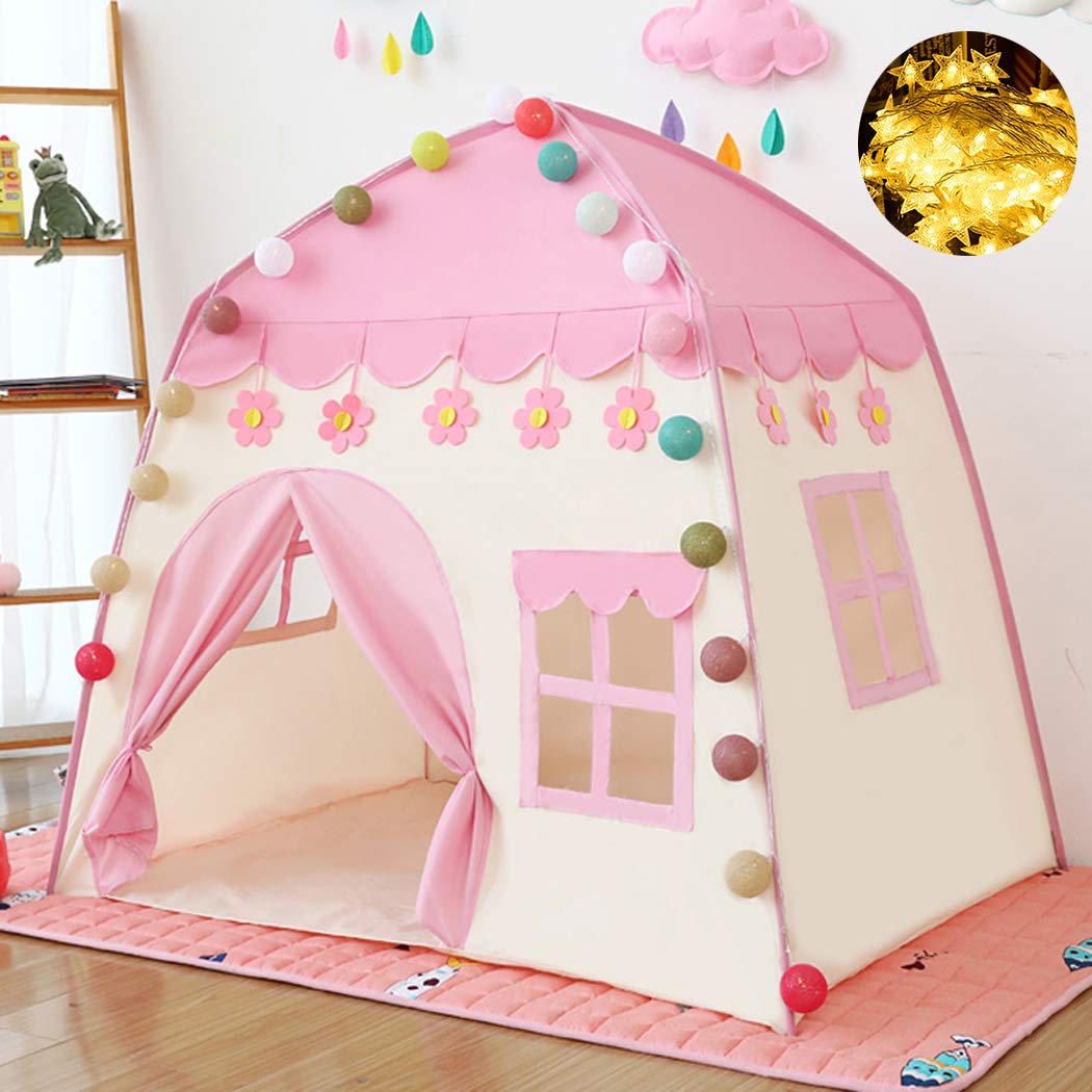 Princess Castle Play Tent with Star Lights - Children's Teepee Tent for Indoor and Outdoor Play - Pink