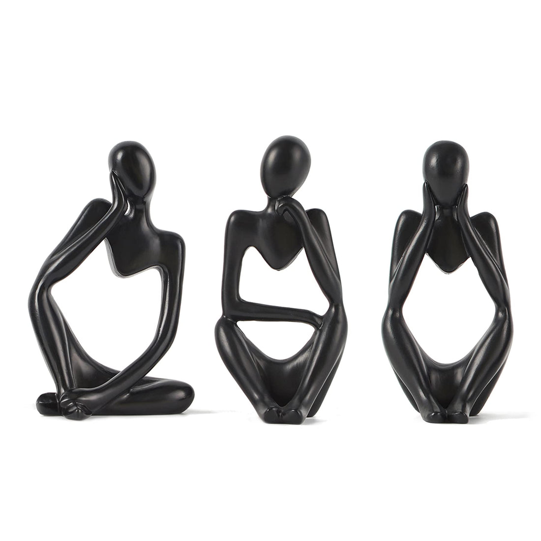 FJS Black Decor Thinker Statue Abstract Art Sculpture, Set of 3 Modern Resin Collectible Figurines for Home Living Room Office Shelf Decoration