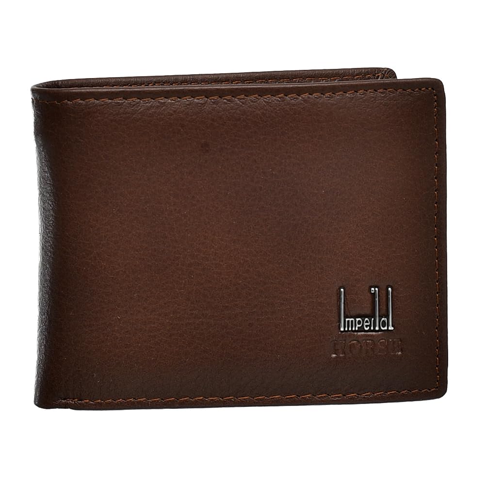 Horse Imperial Leather Classic Bifold Wallet With ID And Business Card Holder Pocket For Mens - Brown