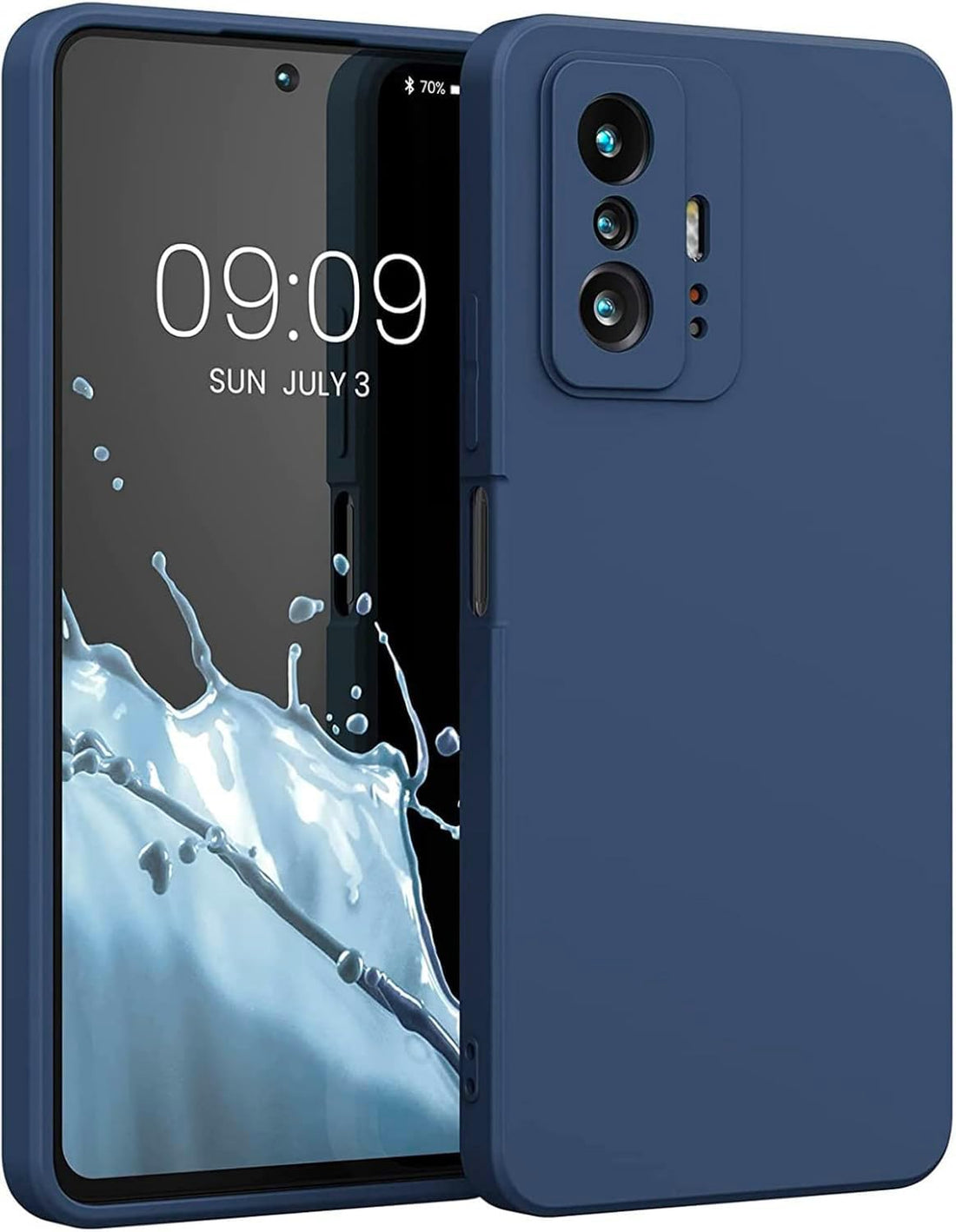 (Mi 11T & Mi 11T Pro) Soft Silicone Gel Rubber Back Case Cover Cloth Lining with Camera Protection Shockproof Matte Finish (Navy)