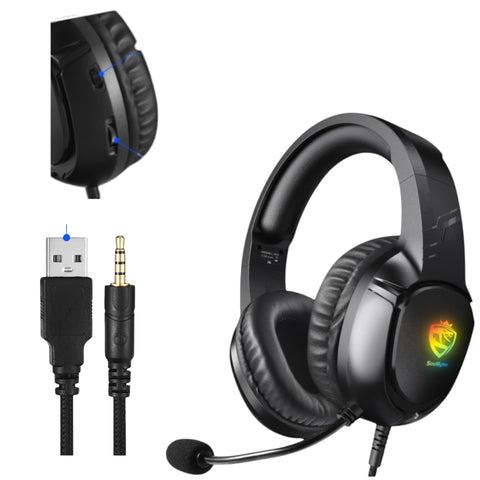 Wired Gaming Stereo Headset with RGB Light, Headphones Over Ear with Mic, 3.5Mm Aux, Volume Control, Compatible with PS5, PS4, Laptops, Smartphone, PC, Mac Nintendo Switch (S20, Black)
