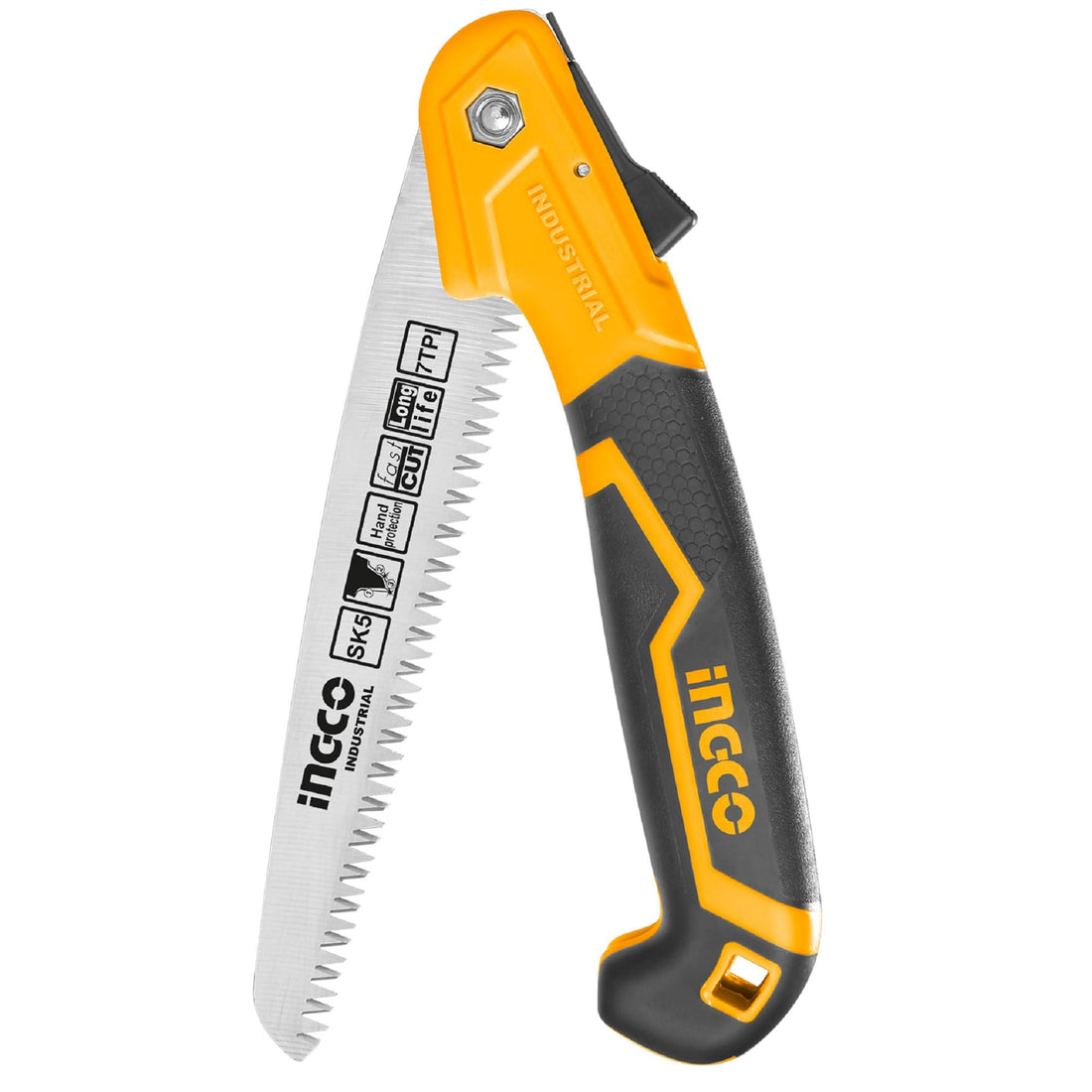 INGCO 7 Inch Folding Pruning Saw High Strength SK5 Steel Mini Hand Saw with Save Lock for Garden or Tree Pruning, Camping, Wood Working, Hiking, Hunting, Survival HFSW1808