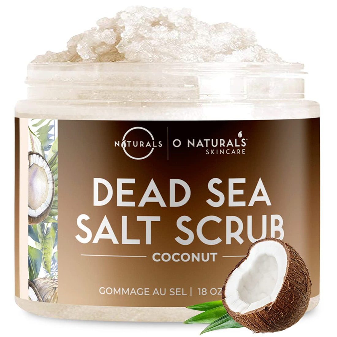 O Naturals Exfoliating Coconut Dead Sea Salt Body Scrub. Deeply Moisturizing & Skin Smoothing. Brightens Skin, Treats Acne, Cellulite & Stretch Marks. Anti-Aging. Sweet Almond & Argan Oil 8.45 Oz