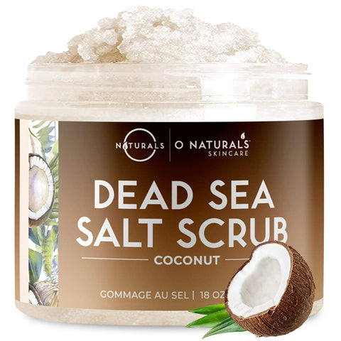 O Naturals Exfoliating Coconut Dead Sea Salt Body Scrub. Deeply Moisturizing & Skin Smoothing. Brightens Skin, Treats Acne, Cellulite & Stretch Marks. Anti-Aging. Sweet Almond & Argan Oil 8.45 Oz