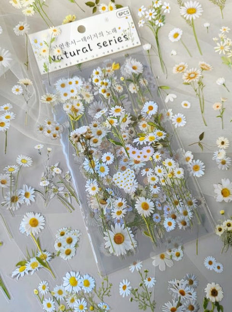 1 Pack Of 6 Sheets Fresh Daisy Flower Plant Stickers For DIY Decoration,School Supplies,Back To School