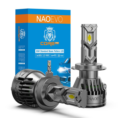 NAOEVO CORE PRO Series LED Car Headlight Bulbs 110 Watt /13,200 Lumens, set of2 Bulbs (55 + 55 Watt) (H7)