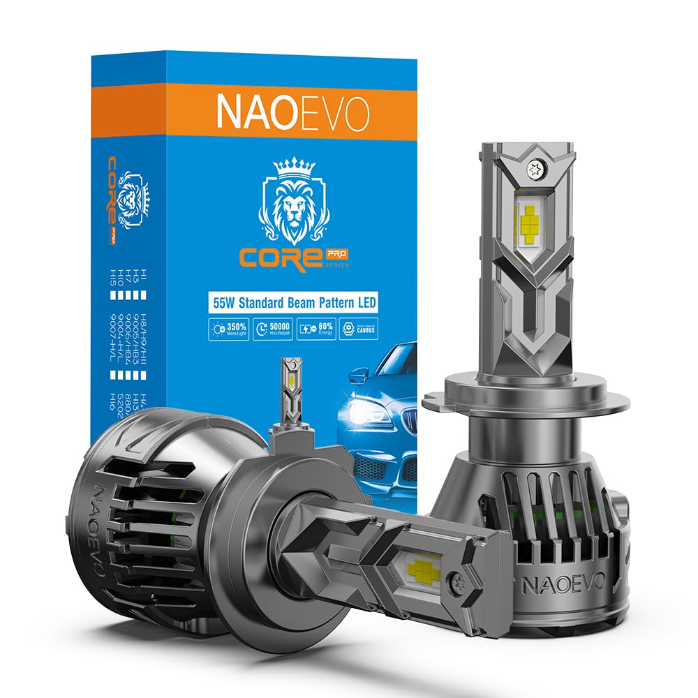 NAOEVO CORE PRO Series LED Car Headlight Bulbs 110 Watt /13,200 Lumens, set of2 Bulbs (55 + 55 Watt) (H7)