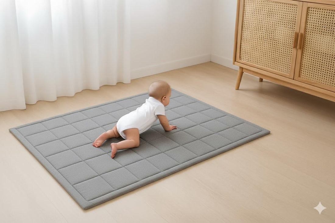 Baby and Toddler Cotton Play Mat, Machine Washable, Crawling Mat for Floor, Kids Play Mats, Rug, Pad, Soft Thick Playmats for Infants, Tummy Time, Toddlers. Crawl Carpet (Grey)