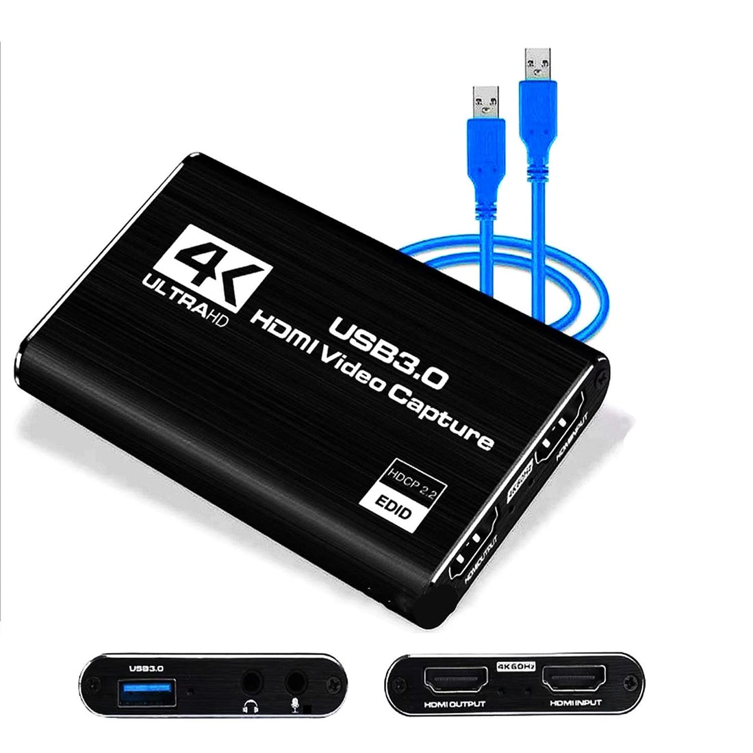 Edu-Play 4K 1080P No-Delay Audio Video Capture Card - HDMI USB3.0 - Portable - Windows, Mac, Linux Compatible - For Game Streaming, Live Broadcasts, Video Recording