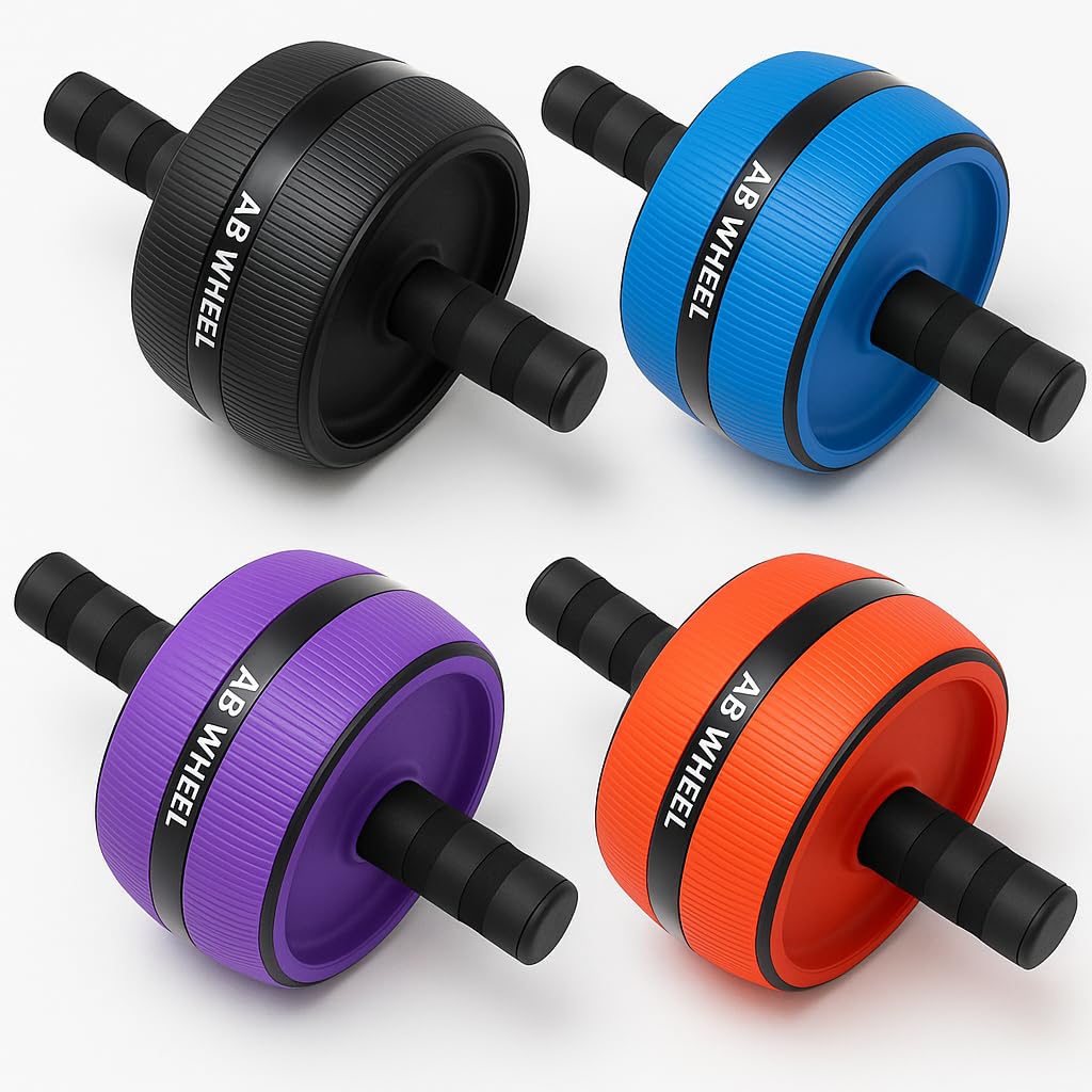 Wheel Roller with Mini Knee Mat – Core & Abdominal Exercise Wheel – Dual Design with Non-Slip Foam Handles for Home Gym Fitness, Abs & Upper Body Strength Training