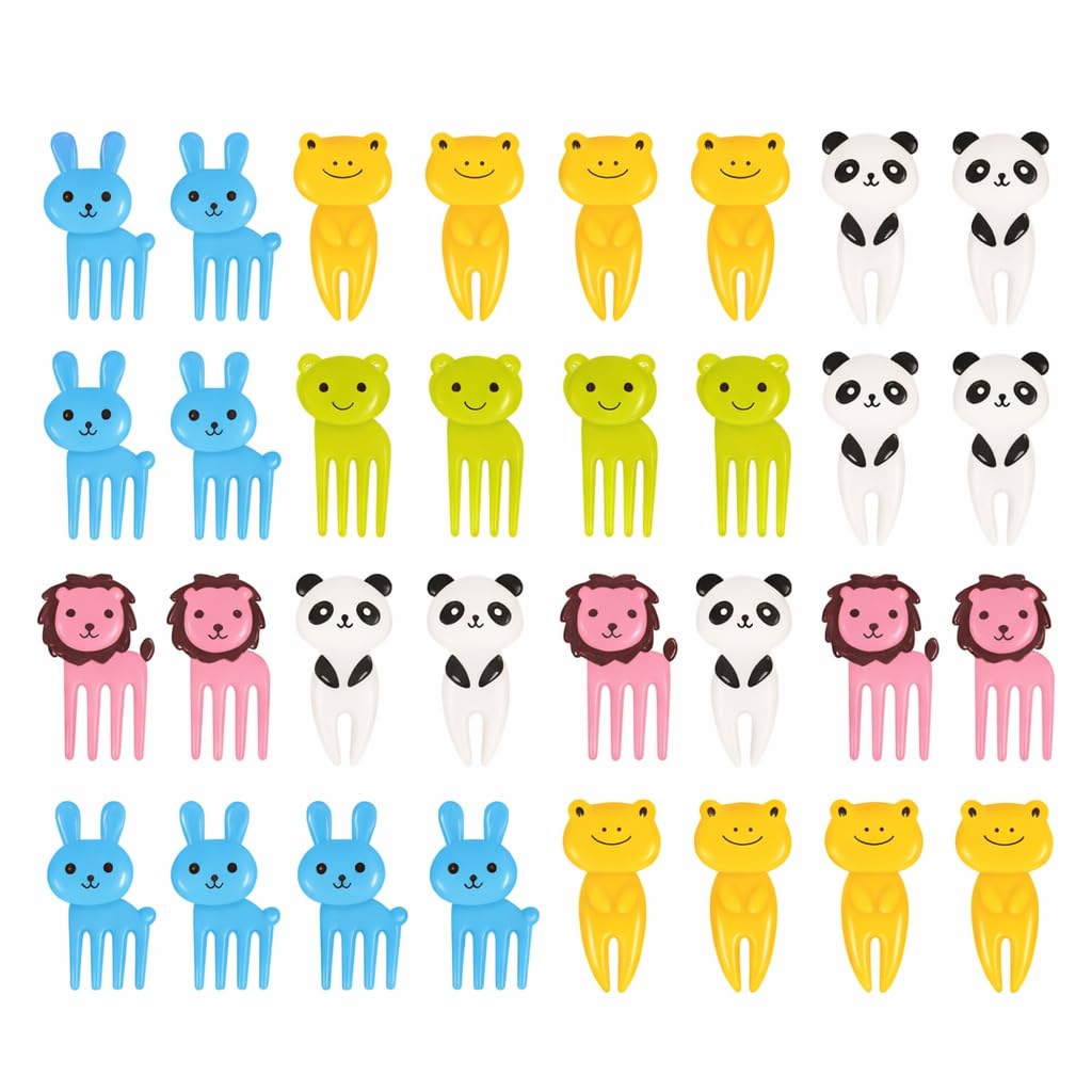 OVA 30PCS Mini Fruit Forks Cartoon Animal Shape – Cute Reusable Bento Toothpicks Food Picks for Fruit, Desserts & Pastries, Safe Plastic Party Snack Accessories