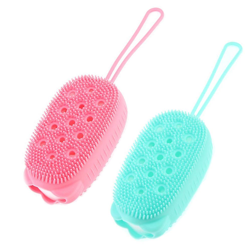 LEBERY 2pcs Silicone Bath Body Brush Exfoliating Massage Silicone Loofah Body Scrubber, Rubber Shower Sponge, Double Sided Scrub Body Brush for Whole Body Deep Clean, Hygienic Than Traditional Loofah