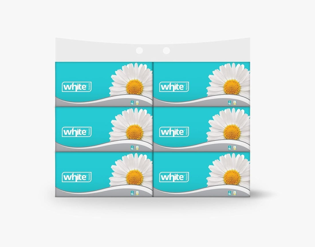 White Flexi Facial Tissues – 500 Tissues; 3Ply Large, Pack of 6| Extra Value for Long-Term Use