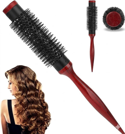 Round Thermal Brush for Blow Out, 1.6 Inch Small Quiff Roller with Metal Barrel and Stiff Nylon Bristles, Curling Brush for Wet or Dry Hair, Short and Thin Hair, Bangs