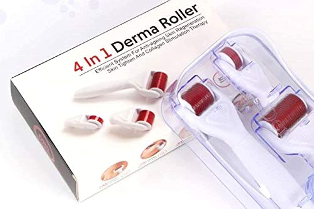 DRS 4 IN 1 Derma roller home use kit - interchangeable heads - face and body dermal rolling