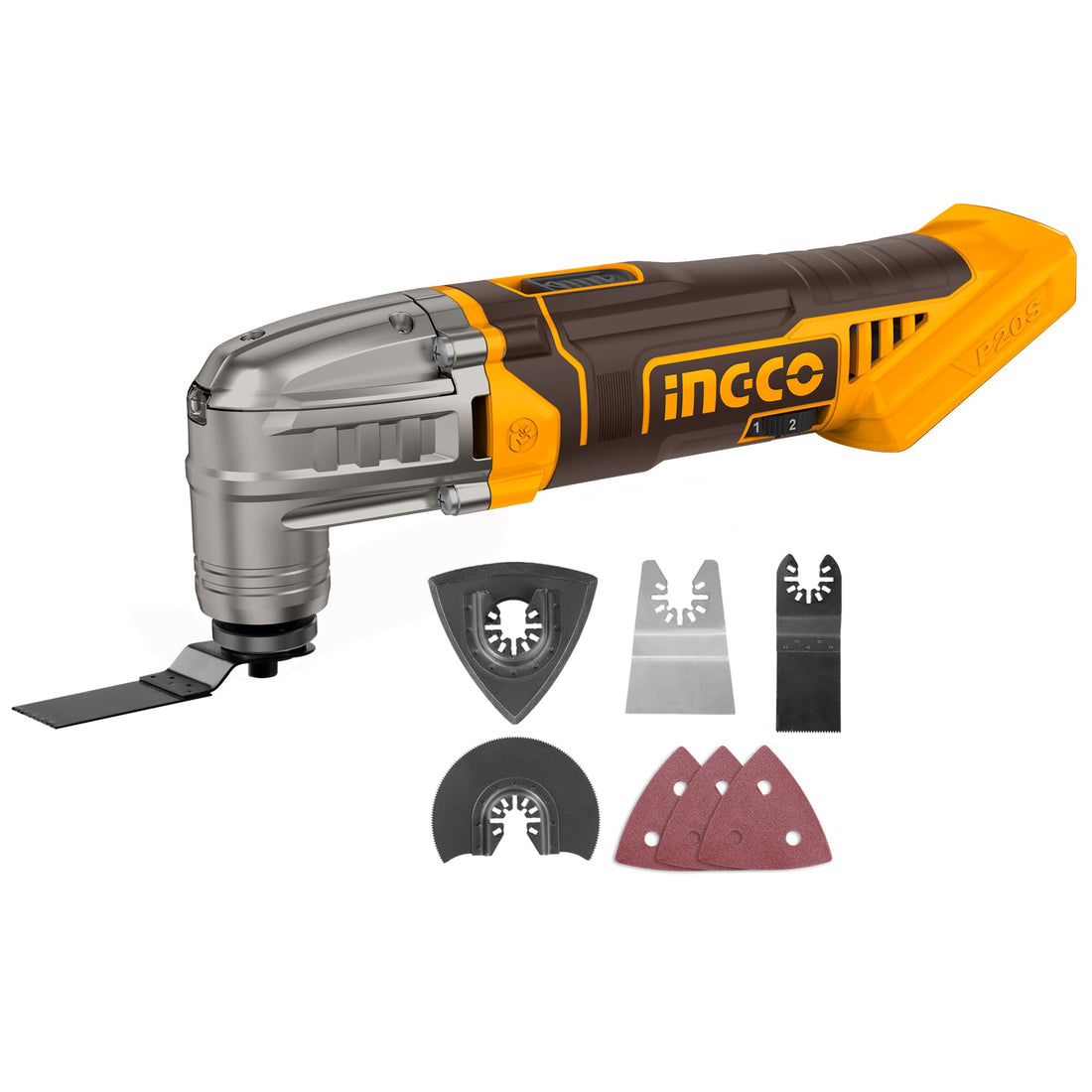 INGCO CMLI2022 Wireless Oscillating Tool 20V (Product Only) DIY Multifunctional Oscillating Tool 5000-20000rpm, 6 Speed, with 8 Piece Accessory Kit
