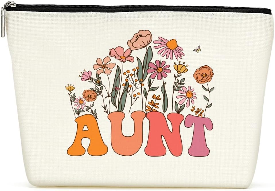 Retro Flower Mothers Dayfor Funny Aunt Gifts from Niece Nephew Makeup Bag magy store Wedding Anniversary Appreciation Gifts for Women Aunt