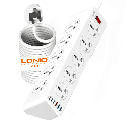 LDNIO SC10610 2500W 10 SOCKETS with 5 USB Ports and 1 TYPE-C PD PORT, DESKTOP EXTENSION HOME CHARGER with 2M EU POWER CORD