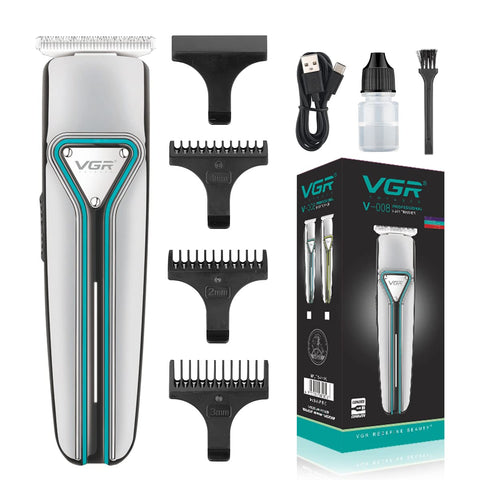 VGR V-008 Professional Rechargeable cordless Pro Self Haircut Hair Clipper, Beard trimmer with Stainless steel Blades USB Charging cable 3 Guide Combs for men Runtime: 120 min 600 mAh Li-ion Battery