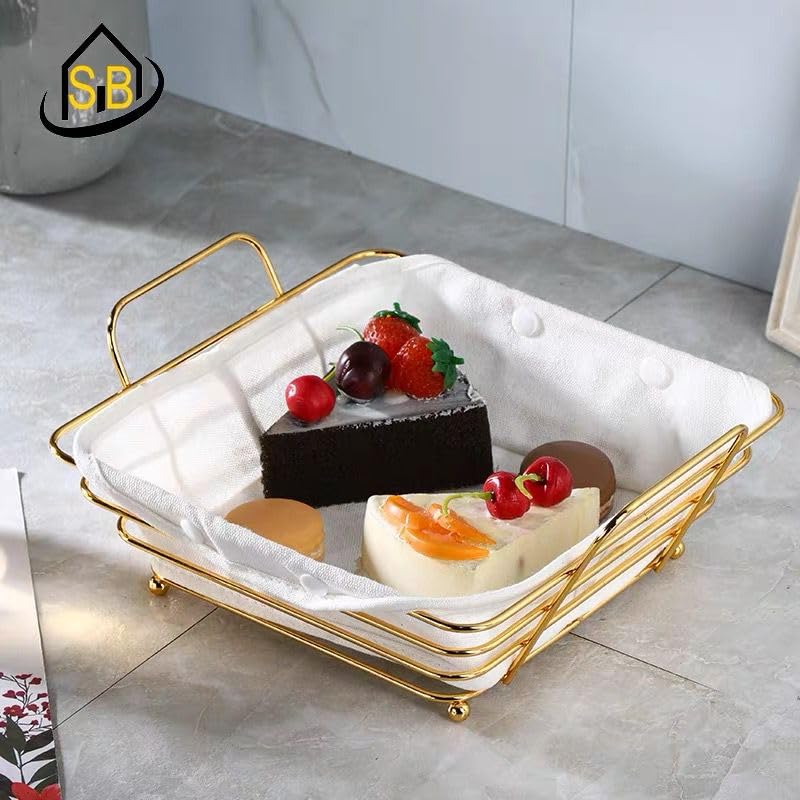 Dollar for Improt Metal Square Basket with Fabric 24x24cm - Gold