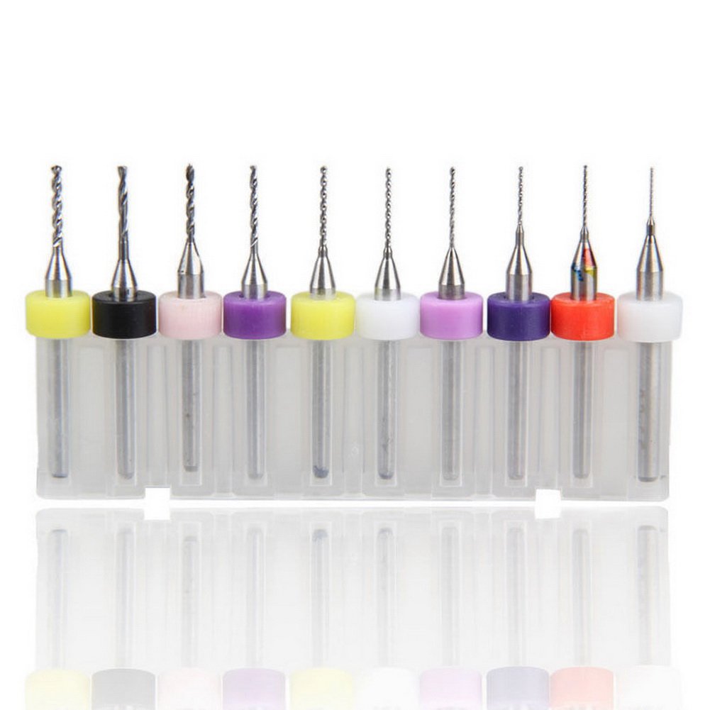 Gunpla 10 Pieces PCB Drill Bits Set 0.3mm to 1.2mm Carbide Print Circuit Board Micro Mini Drilling Bits Rotary Tool Kit with 1/8" 3.17mm Shank for CNC Jewelry Engraving Woodworking