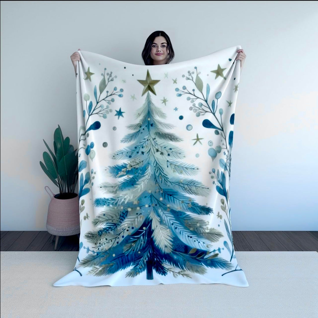 Christmas Tree Pattern Blanket - Decorative Holiday Throw - 120x160 cm - Smooth Warm Material - Plush Fuzzy Cozy Warm Winter.