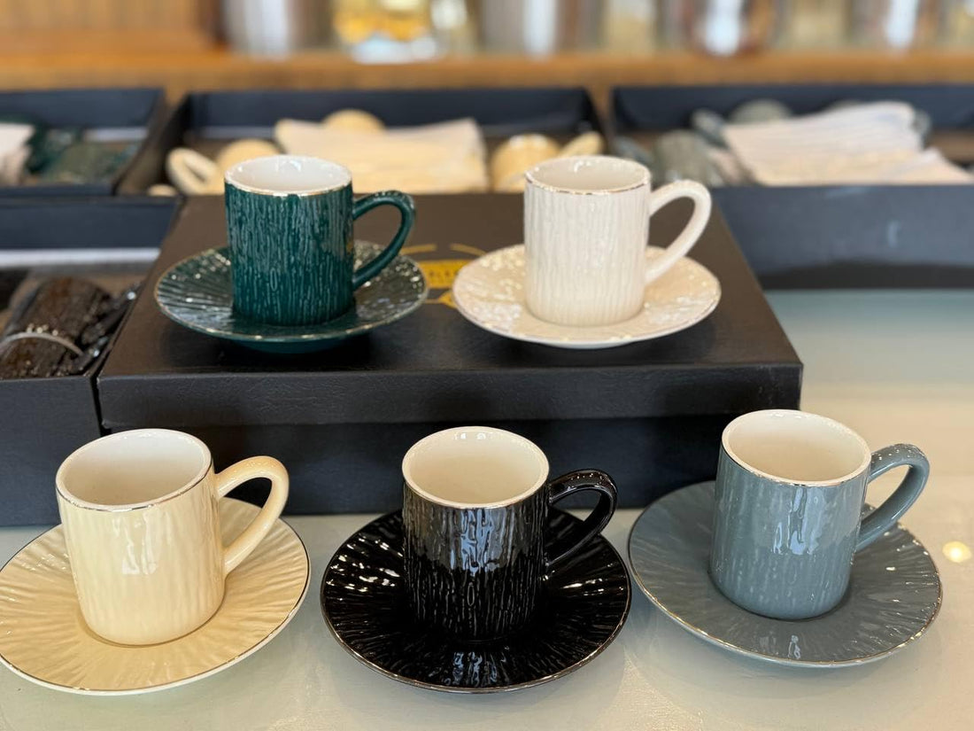 Premium 12-Piece Porcelain Coffee Set 6 Cups and 6 Saucers Stone Inspired Design Elegant Durable Tableware Perfect for Home, Office, and Guests Multi-Color