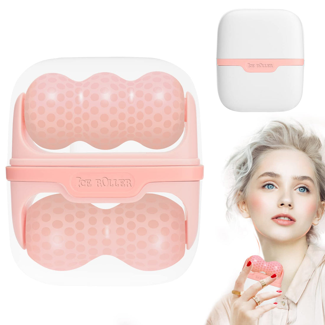 Ice Roller for Face, 2 in 1 Ice Face Roller Skin Care Tools, Face Massager Eye Roller for Puffy Eyes Migraine Relief, Reduce Wrinkles, Relieve Muscle Soreness, Relieve Sunburn and Redness, Pink