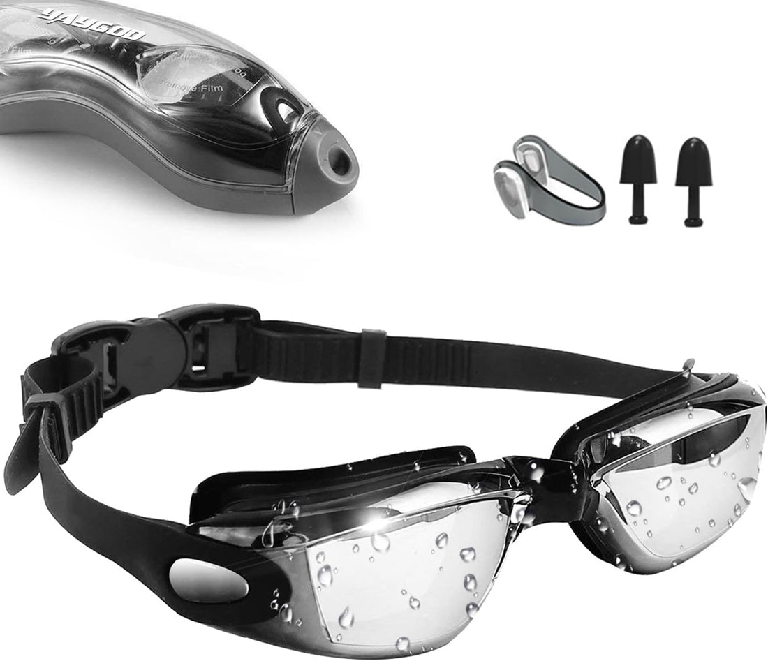 Smart Sport Swim Goggles,[Anti Fog/UV Resistant] Wide Clear Vision Swimming Goggles for adults Men Women,Bright Color Plated Swimming Glasses [With Nose+Ear Plugs+Swim Cap] Adjustable Strap