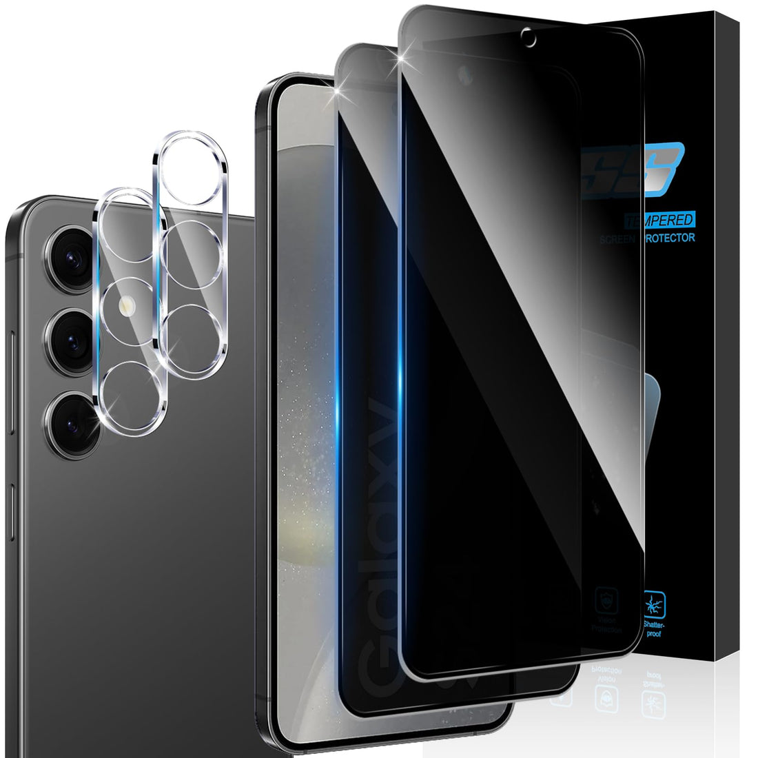 Privacy Screen Protector Full Coverage Compatible with Samsung Galaxy S24 5G and Camera Lens Protector [2+2 Pieces], 9H Hardness Anti Spy Tempered Glass