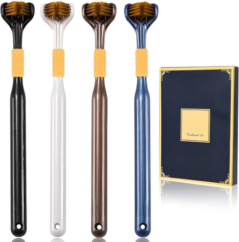 4-Piece Set Of 3-Sided Toothbrushes For Adults,Extra Soft Teeth Brush Comprehensive Care Of Teeth And Gums