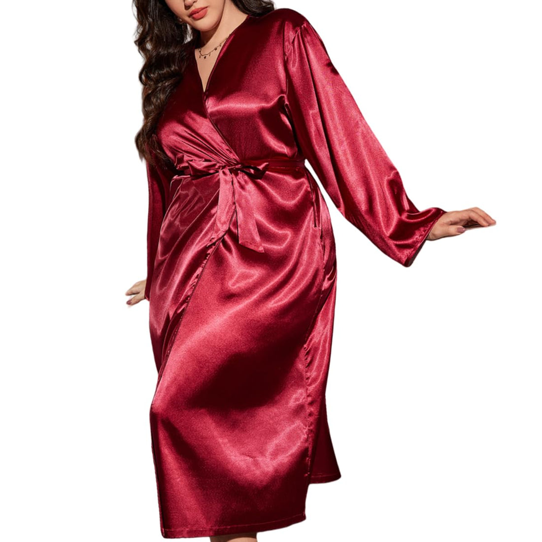 Luxury Women's Faux Silk Robe Elegant V-Neck Adjustable Strap for Every Moment, Solid Floral Patterns Perfect for Gifts, Honeymoon, Home Comfort