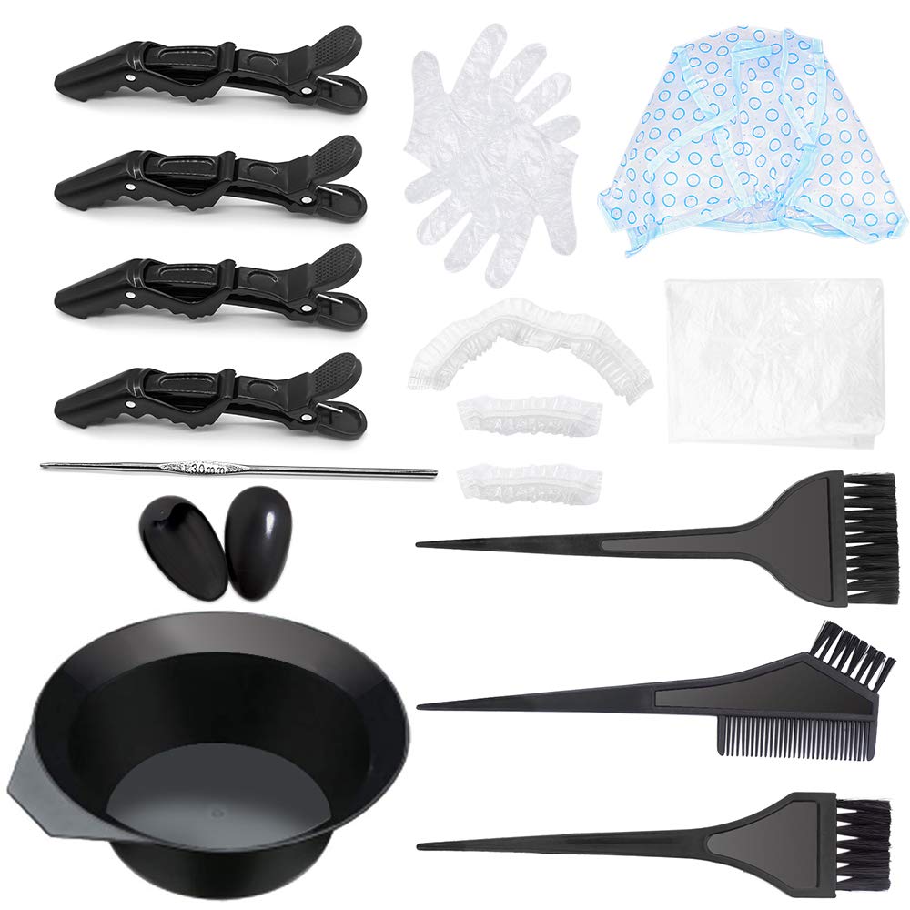 Hair Dye Brush Kit, Hair Dye Colouring Tools, Hair Colouring Tools Set, DIY Salon including Hair Tinting Bowl and brush kit, Ear Cover, Highlighting Cap, Hair Clip Kits