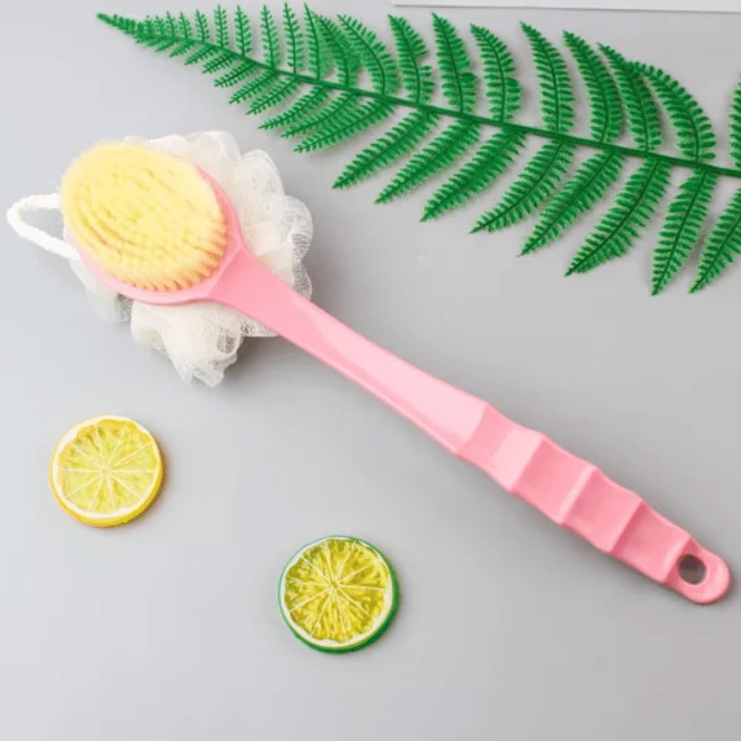 Generic Body Brush with Long Handle and Bath Brush Sponge for Skin, Doubles Sides Scrubbers Loofah and Back Scrubber for Shower, Massage Bristles Suitable SPA Wet or Dry for Men and Women [Pink]