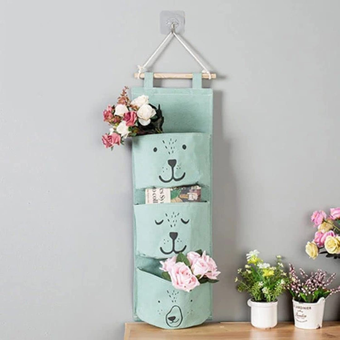 Wall Hanging Bag Baby Bathroom Hanger Carry Bag 3 Pockets Folding Storage Bag Kids Room Home Decor