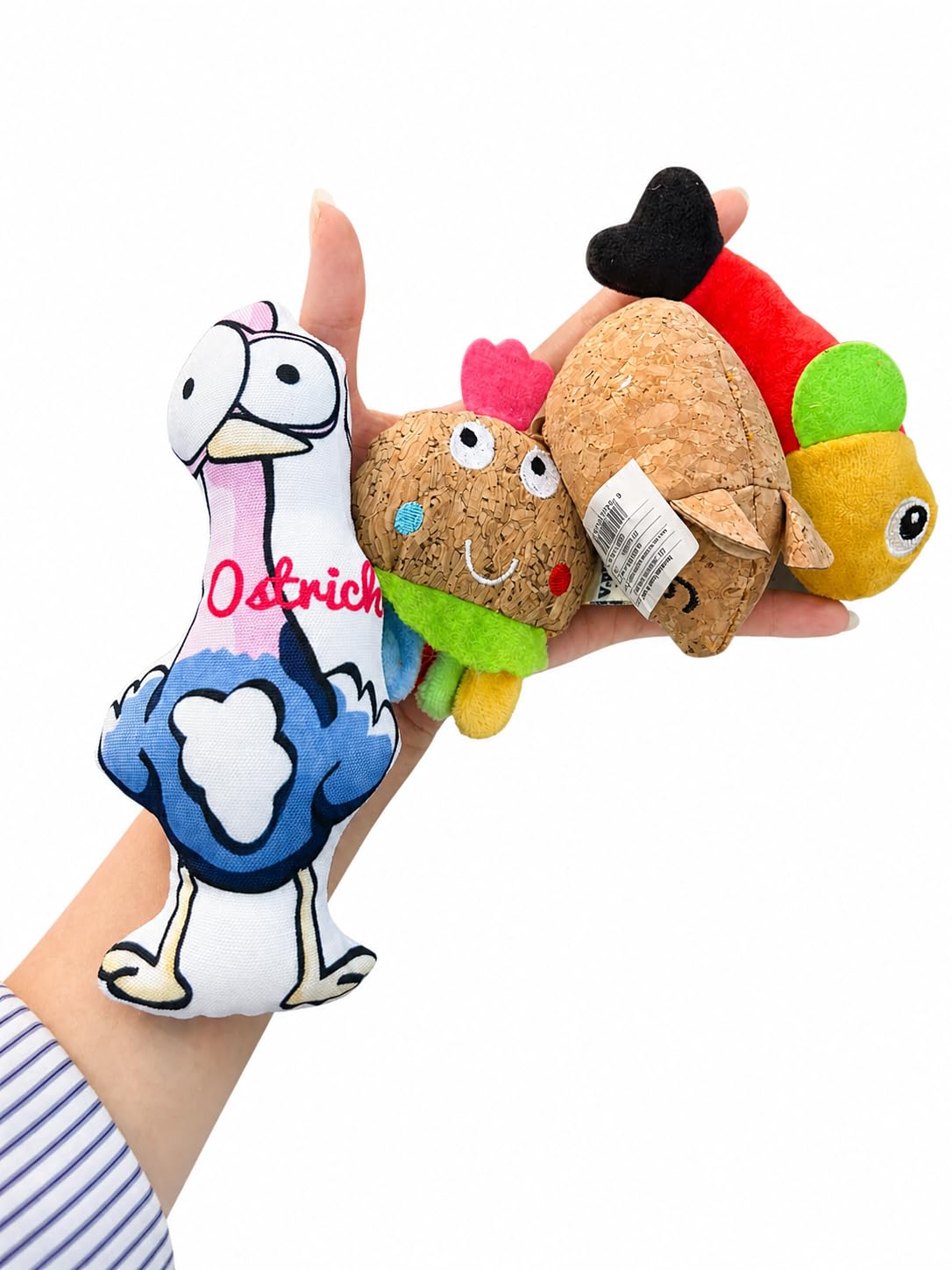Bundle Pet Toy Set, 4 Xsmall Different Shapes, Plush and Cork Animal Figures for Dogs