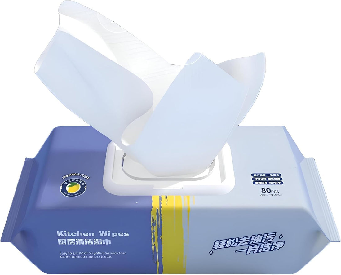 Kitchen Cleaning Wet Wipes Pack of 80 for Grease and Oil Removal Multipurpose Surface Cleaner for Stovetop Ceramic Marble Countertops and Exhaust Fans