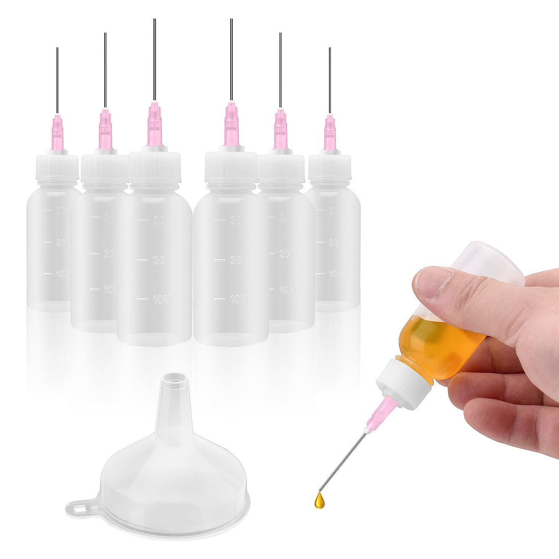6 Pcs Needle Oiler, Oil Applicator (1 OZ), Gun Oil Bottle with Stainless Needle Tip, 18-Gauge Tip Applicator Bottle with Funnel for Gun Oils Hinges, Sewing Machines