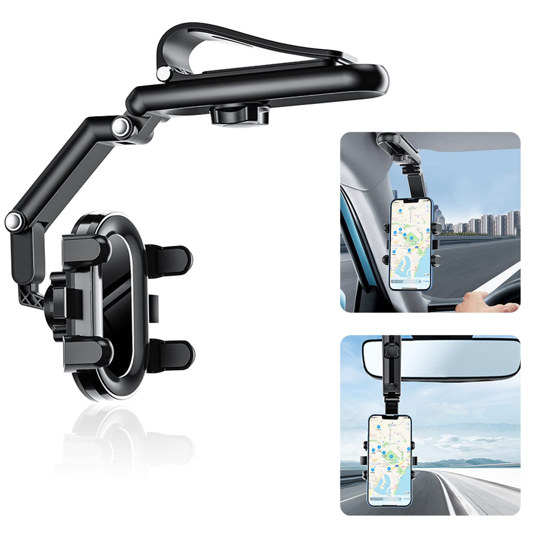 Cell Phone Holder for Car, Rotatable Car Sun Visor Rear View Mirror Phone Mount Multifunctional Automobile Cradle Clip [Upgrade Clip Never Fall] Fit All iPhone Android Smartphone