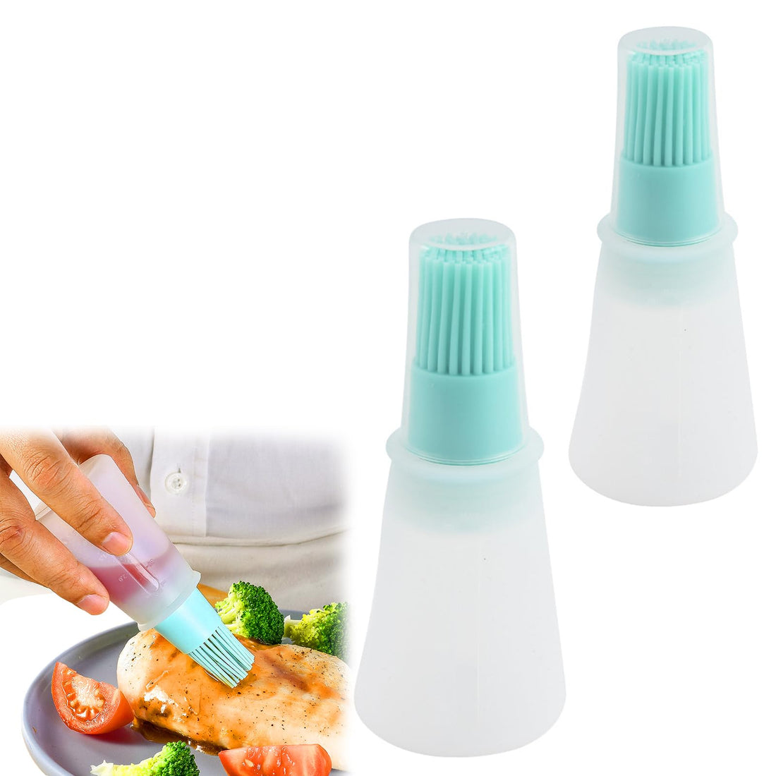 nalaina Silicone Oil Brush Bottle, 2 pcs Silicone Pastry Brush, for Baking BBQ Grill, Kitchen Cooking Barbecue Brush, Silicone Oil Brush With Oil Bottle, Kitchen Accessories