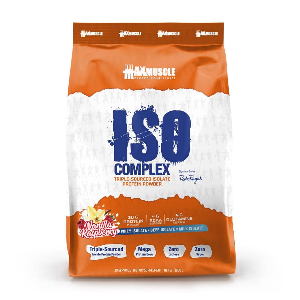 Max Muscle Reda Ragab Signature 30 Serving Iso Complex Triple Sourced Isolate Vanilla Raspberry Protein Powder 1080 g