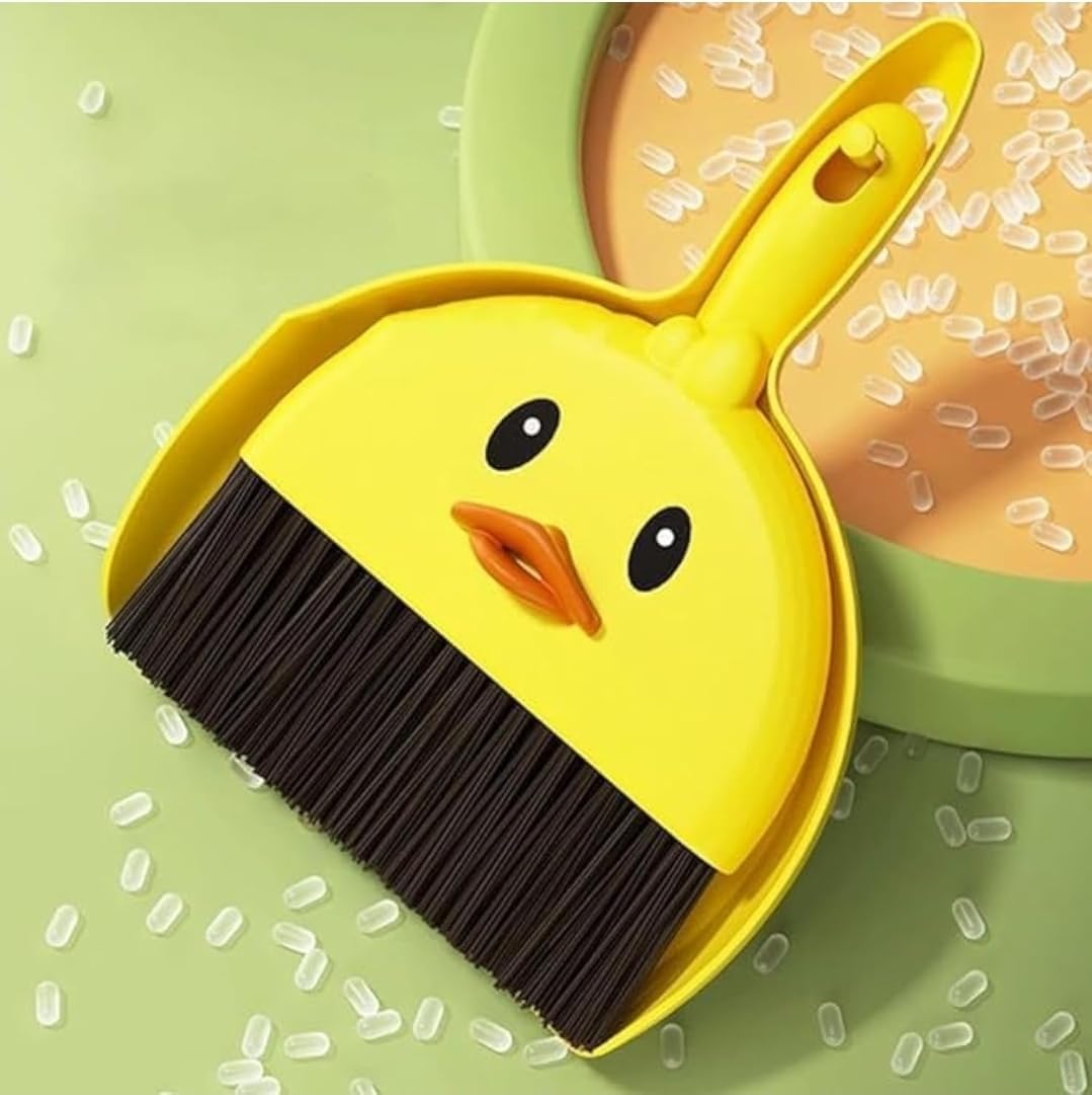 Mini Multifunctional Duck Broom and Dustpan Set, Yellow, Cartoon Design, Cleaning Brush for Bathroom and Kitchen