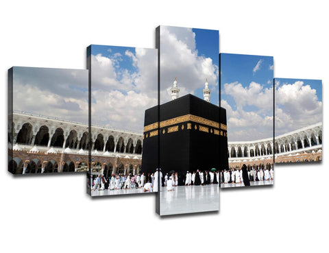 Wall Decor Muslim Pilgrims Pictures Contemporary Canvas Art Kaaba Mecca Saudi Arabia Artwork Multi Panel Paintings Living Room House Decorations Prints Framed Posters Ready to Hang(60''Wx32''H)