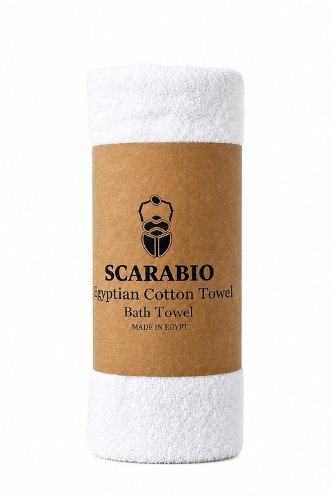 Scarabio 100% Egyptian Cotton Bath Towel, 70 x 140 cm - Extra Long Staple Cotton, Ultra Soft & Absorbent - Luxury Hotel Spa Towel - Made in Egypt (White)