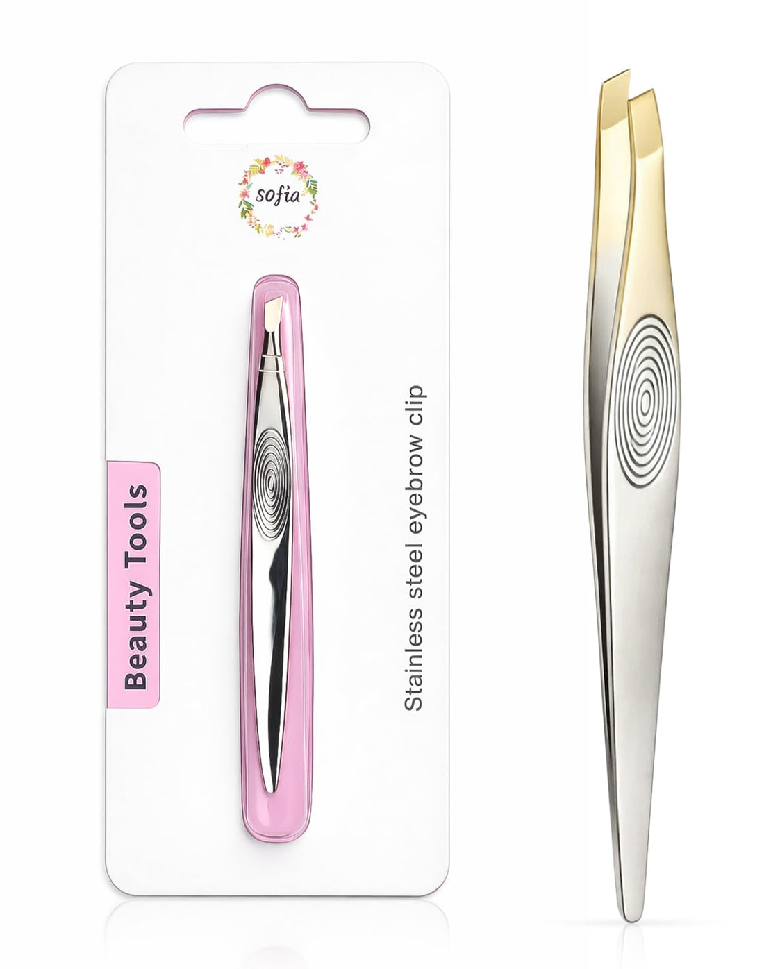 Sofia - Tweezer, Stainless Steel Tweezer, For Eyebrow & Facial Hair, Slant Tip, Professional Beauty Tool, For Men & Women, Silver