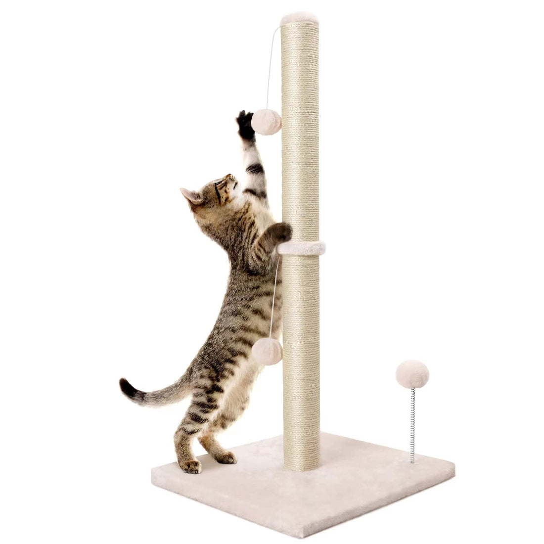 Dohump Scratching Post for Cats, 84 cm Tall Artiglio Dell'interno Scratcher with Premium Corda di Sisal Naturale, Base Pesante Ricoperta Morbida Plush Liscia per i Gattini, Beige