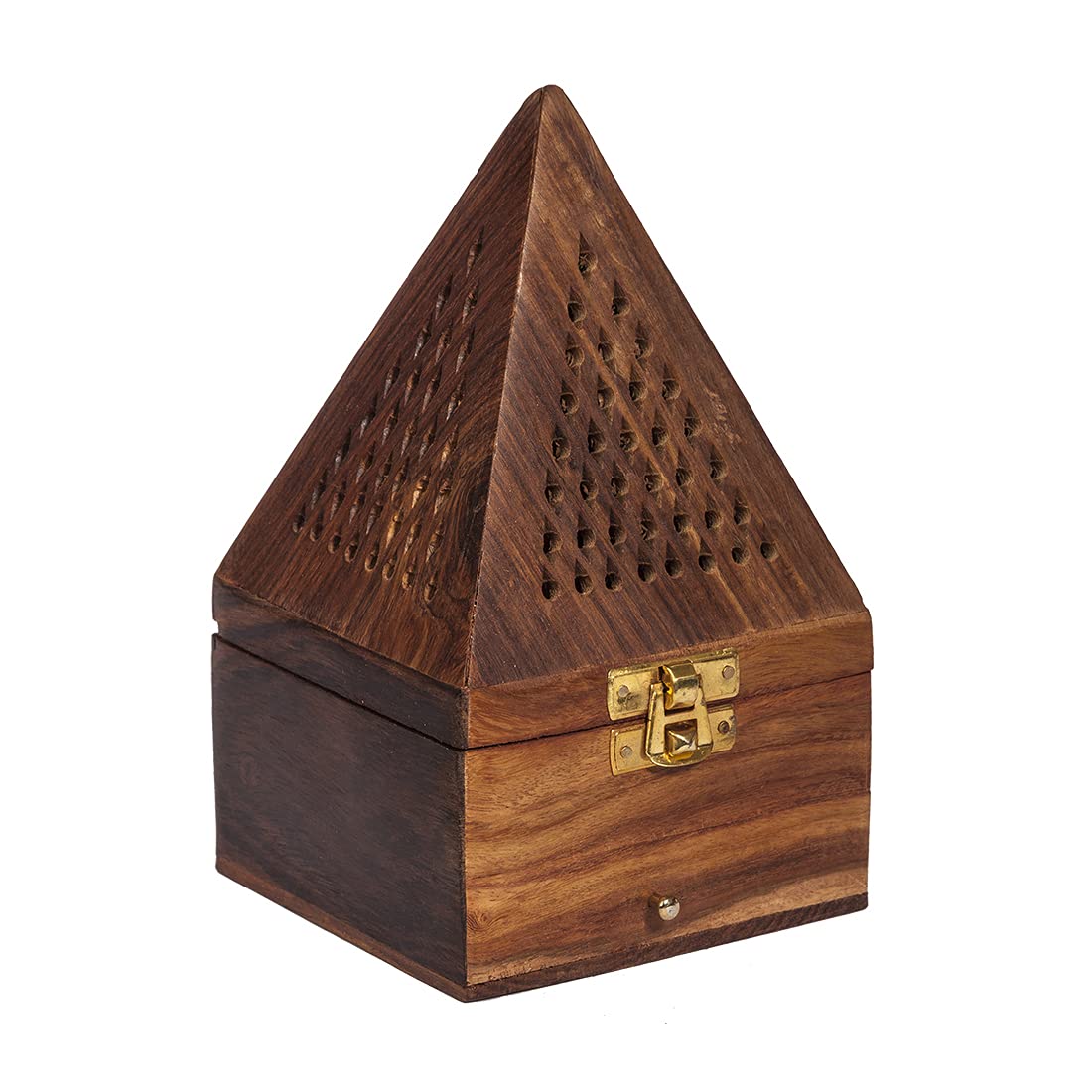 Quesera's Wooden Bakhoor Burner/Mabkhara/pyramid shape incense burner/home fragramce/home decor/incense holder/lobandaan/bhakhoor burner (brown, 10 x 10 x 18 cm)